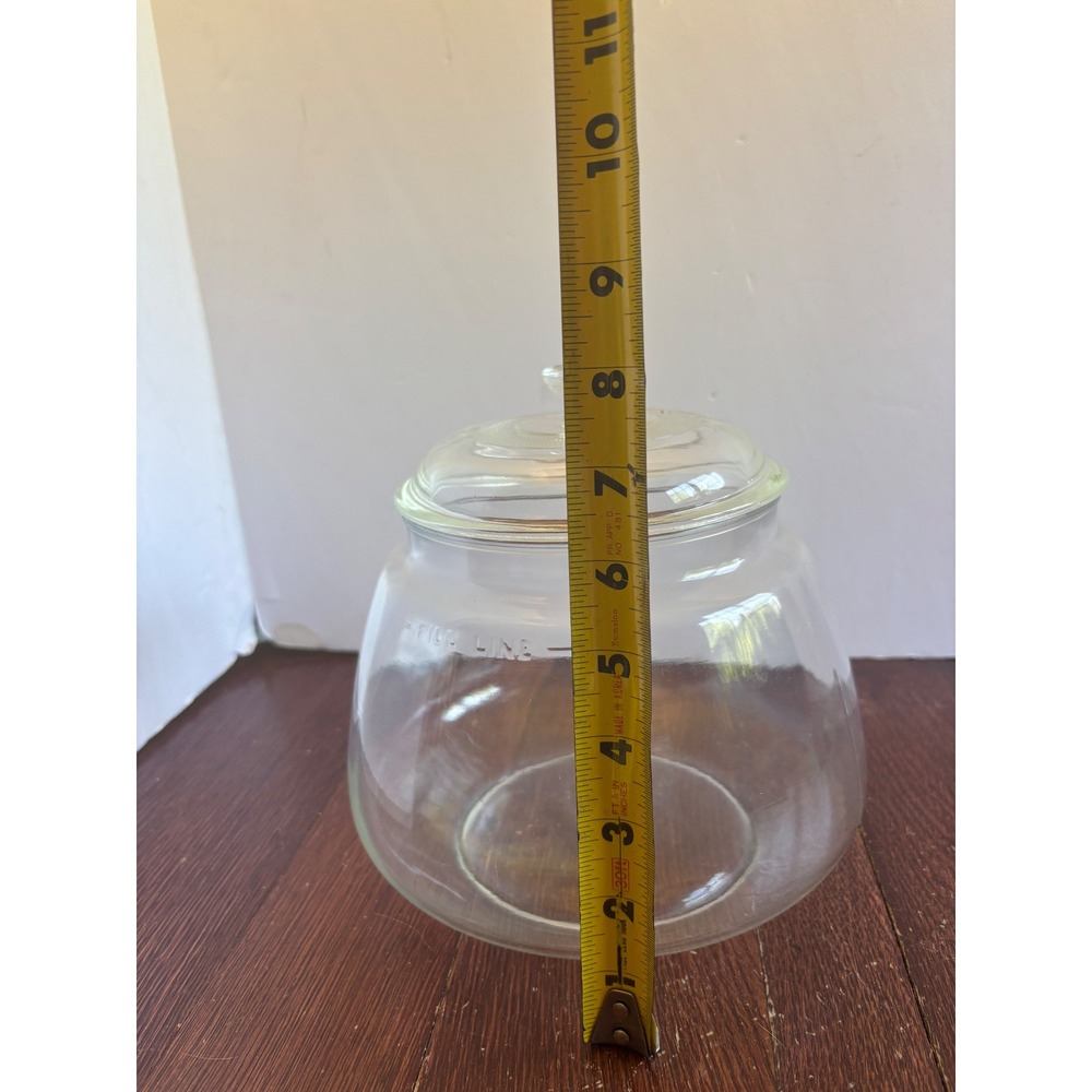 Vintage Clear Glass Apothecary Jar with Lid Embossed Fill Line Storage Canister